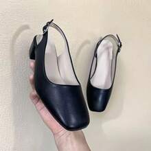 Eleganckie, wsuwane czółenka z kwadratowym noskiem, 4 cm grubości, modne, jednokolorowe, o fakturze owczej skóry, duży rozmiar, odpowiednie na spotkania, imprezy, uniwersalne, pasujące do każdego stylu ubioru, niezbędne na zakupy, do pracy i dojazdy do pracy