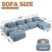 81.8"/117.3"/152.7" Modular Sectional Sofa, Corduroy Boneless Sofa With Deep Seat And Button Tufted Cushions, Comfy Cloud Sectional Loveseat Couches For Living Room Bedroom, No Assembly - 藍色 - 查看 4
