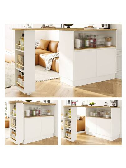 Sairedel 360° Rotating Sideboard Shelves Glass Moderne Serving Buffet 90x45x100 Cm Kitchen, Restaurant, Living Room Multifunctional Shelf, Bar Cabinet view 3