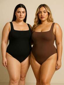 Body Feminino Regata Alça Grossa Decotado Chic Básico Casual Blogueira Pinterest Tendencia Versátil Look Elegante - Marrom - Visão 2