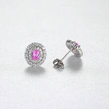 1Pair S925 Pink Earrings Vintage Luxury Round Studs Sweet Cute Dainty Women Jewelry For Ladies Bridal Wedding Party Elegant Valentine Day Gift