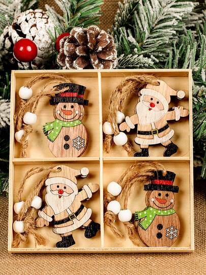 12 件/套圣诞木制吊坠，圣诞快乐挂饰，姜饼人和圣诞老人图案，圣诞树装饰吊坠，圣诞装饰，家居圣诞装饰，圣诞派对礼品，圣诞派对用品，墙面装饰，门装饰，房间装饰，窗户装饰，冬季装饰，送给家人的理想圣诞礼物，新年派对装饰