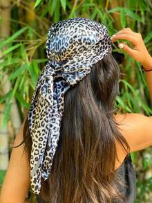 1 pieza Pañuelo de mujer con estampado de leopardo, 90cm*90cm, adecuado para fiesta y viaje - Caqui - Ver 14