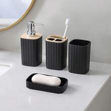 Juego de 4/6 piezas, Dispensador de baño multifuncional, Accesorios de baño, Portacepillos de dientes, Vaso para enjuague bucal, Dispensador de jabón, Jabonera, Cepillo de baño, Papelera, Suministros de baño, Herramienta de limpieza