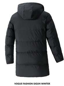 1pc Men's Hooded Mid-Length Cotton Padded Jacket, Drawstring Waist, Casual Thick Outerwear For Winter,Fleece