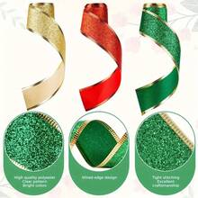 Conjunto de 1/3 Rolos de Fita Clássica de Natal com Glitter, 3,8 cm de Largura, 2 Metros de Comprimento. Fitas multifuncionais para artesanato natalino, decoração festiva, embrulho de árvores, embalagens de presentes e arranjos florais - Poliéster, sem penas, para uso sazonal. Decoração de Natal para casa, decoração de ambientes, presentes de Natal. - Multicolorido - Ver 6
