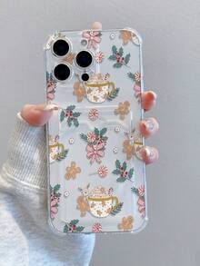 1pc Fashion Full-Screen Christmas Gingerbread Man, Bow, Lollipop Pattern Transparent TPU Shockproof Phone Case Compatible With Apple XS/XS Max/XR/11/12/13/14/14 Plus/15/15 Plus/16/16 Plus/7/8 Plus And Other Models