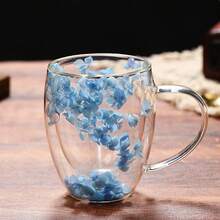 Customized Text & Petal Design High-Value Dual-Layer Glass Cup, Creative High Borosilicate Glass Cup,Chic Design