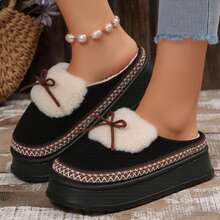 Womens Slippers Winter - Thick Flat Suede Shearling Shoes: Warm & Comfy Snow Shoes With Thick Soles, Short Boots Casual For Women - 黑色1 - 查看 6