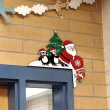 1 Peça Decoração de Canto de Porta de Natal - Decoração de Parede de Papai Noel e Pinguim de Madeira. Decoração de Moldura de Porta Sazonal, Presente de Natal Perfeito, Ideal para Decoração de Canto de Porta de Casa de Natal, Decoração de Festa de Feriado.