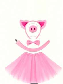 Bộ 5 món trang phục hóa trang chú heo hồng cho lễ hội, phụ kiện cosplay dự tiệc. - Hồng - Xem 7