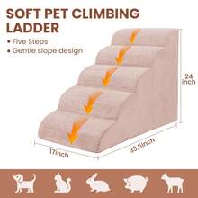 Dog Stairs For Small Dogs, High Density Foam Dog Ramp, Extra Wide Non-Slip Pet Steps For High Beds Or Couch, Soft Foam Doggie Ladder For Dogs Injured, Older Pets, Small Cats, 5 Steps - Pink - View 3