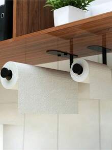 House Essentials Kitchen Items 1pc Self-Adhesive Wall-Mounted Black Paper Towel Holder, Easy To Install, Suitable For Kitchen, Bathroom, Cabinet, Sink, Balcony, And Can Also Be Used To Store Cling Film/Paper Towels, An Essential Multipurpose Paper Towel Storage Item!
