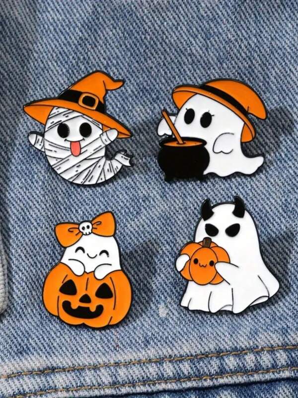 4 Broches de Abóbora Fantasma para o Natal, Broches de Metal Fofos e Criativos, com Alfinete, para Roupas e Bolsas, Broches Ornamentais, Adequados para Todos os Tipos de Roupas e Bolsas