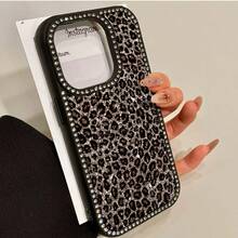 A Shiny Leopard Print Flip Case With Diamonds For IPhone 17promax/17air 16 Pro Max, 16, 15 Pro, 14, 14 Plus, 14 Pro Max, 13, 13 Pro, 12 Pro And 11 Pro Max Models. Designed To Resist Drops And Stains, This Soft Case Is Perfect For Men And Women With Elegant Diamond Trim. - 黑色 - 查看 6