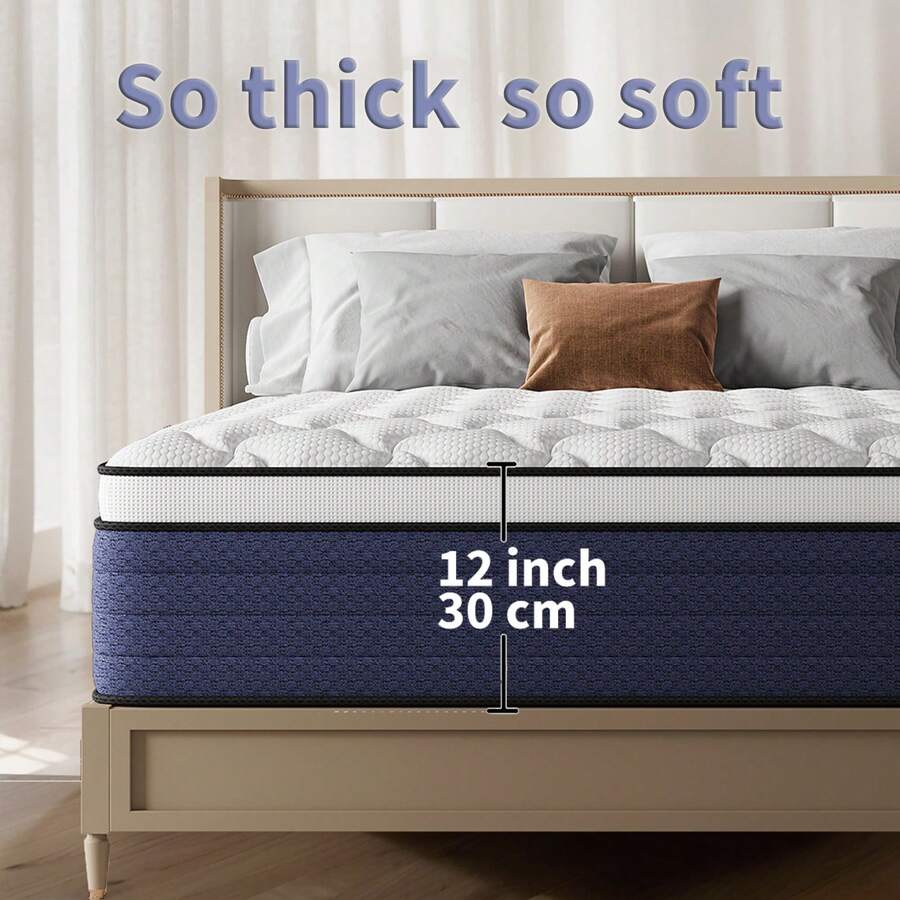 8/12/14 Inch Memory Sponge Mattress With Bagged Springs, Medium Softness And Hardness, Queen Size Mattress,King Sizes Mattress, Full Size Mattress, Twin Sized Mattress, Boxed, High-Quality Mattress, Modern Bedroom Home. - Xanh và trắng - Xem 1