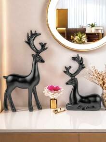 2pcs/Set European Luxury Auspicious Deer Resin Decor, Home Wealth Ornament, Suitable For Wine Cabinet, Entrance, TV Cabinet, Tabletop, Home Decor, Bedroom, Office, Dorm, Storage, Wedding, House Decoration, Jewelry Storage, Party Decor, Ideal Christmas Gift