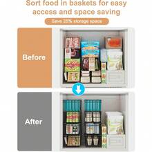 6 Pack Chest Freezer Baskets Organiser - Stackable Kitchen Storage Boxes For 198L Deep With Handle, Pantry Shelf Open Wire Bins Frozen Goods Sort, Durable Metal Black - Black-6 Pack - View 2