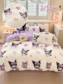 Juego de ropa de cama de 2/3 piezas con estampado lindo de Sanrio - Hello Kitty/Kuromi/Cinnamoroll/Pochacco (1 funda nórdica + 1/2 fundas de almohada, sin relleno) Tamaño completo de dibujos animados, suave y cómodo, adecuado para dormitorio, hogar, hotel, todas las estaciones, con cierre de cremallera y funda de almohada, multicolor, juego de ropa de cama extra grande, funda nórdica extra grande