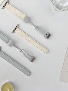 1 Stück einfaches & modisches Litschikorn PU Leder Haze Blau einfarbiges Lederarmband mit Magnetverschluss, passend für Uhren S10/Ultra/9/8/7/6/5/4/3/2/1, geeignet für Größen 49mm/46mm/45mm/44mm/42mm/41mm/40mm/38mm