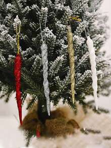 1 Pack Of 5 Twisted Icicles Decorations For Christmas Tree Glitter Spiral Strips Hanging Ornaments Suitable For Winter Christmas Tree Party Wedding Holiday Accessories Christmas Decoration Supplies Home Decorations Holiday Party Christmas Gifts