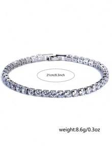 1pc Luxurious Copper Inlaid Shiny Cubic Zirconia Tennis Bracelet For Women, Suitable For Daily, Party And Vacation Wear