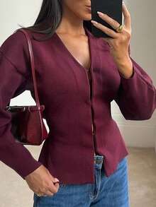 PoPoHouse Women's Elegant Solid-Color Knit Sweater With Dropped Shoulders For Women, Suitable For Autumn And Winter, Fashionable As An Outerwear Piece.