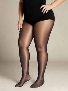 1 Pair Plus Size Women Shimmery Aurora Black Stockings/Pantyhose For Dress, For Christmas Gift - Black - View 7