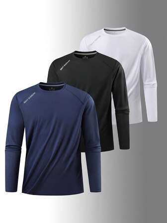 Men's Thin Compression Long Sleeve Workout Shirt, Moisture Wicking, Breathable, Suitable For Running, Training, For Fall
