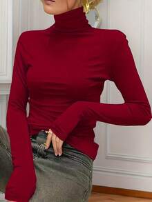 Thermisch gefüttertes Rollkragen Basisschicht Top in Große Größen, Layering-Piece für Damen, Herbst/Winter - Bordeaux - Übersicht 2