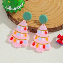 2pcs Christmas Theme Cute Santa Claus Acrylic Earrings, Perfect Christmas Party Gift, Suitable For Women's Daily Elegant Wear And Party Outfit Accessories