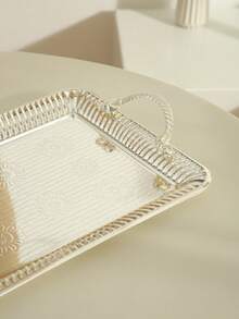 1/2/3 件，优雅的电镀银金属托盘 - 精致的向日葵和蔓藤花纹雕刻盘子，适合婚礼、派对和豪华家居装饰、圣诞节 - 彩色 - 查看 8