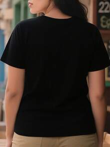 Camiseta Tops casuales de mujer con estampado texto imperfect 220 g de algodón puro grueso y cómodo - Negro - Ver 3