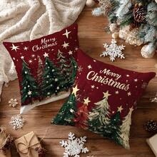 MEMNUN 2 件圣诞红色背景圣诞树和圣诞快乐文字印花涤纶枕套 [无枕芯]，17.7 * 17.7 英寸 (45 * 45 厘米)/19.69 * 19.69 英寸 (50 * 50 厘米)/15.75 * 15.75 英寸 (40 * 40 厘米)，[单面印刷] Tis The Season 圣诞装饰抱枕套，圣诞装饰，房间装饰，家居装饰，卧室装饰，沙发、床、客厅、卧室、汽车、办公室、酒店的房间装饰用品，适合所有季节，送给家人和朋友的完美礼物 - 彩色 - 查看 9