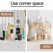 2-Tier Corner Bathroom Counter Organizer – Classic Storage Shelf For Makeup, Perfume & Toiletries, Space-Saving Countertop Tray Fits Bathroom, Dresser, Kitchen (Gold) - 黃金-2 級 - 查看 2