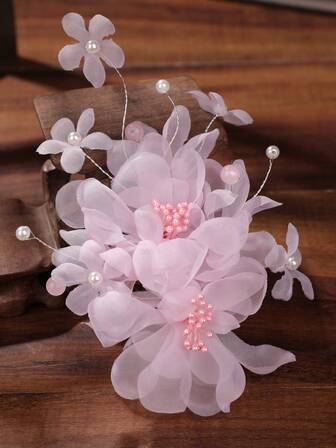 1pc Handmade Chiffon White Flower Lace Hair Clip, Bridal Headpiece Accessory