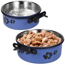 Supet 2pcs 5.5in + 6.3in Stainless Steel Hanging Multi-Function Stand, Cat Dog Bowl, Pet Cage Accessories, Food Bowl, Water Dispenser