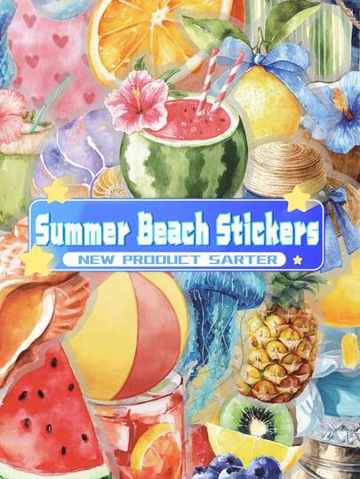 50 piezas Pegatinas de acuarela de playa hawaiana - y pegatinas decorativas únicas, llenas de elementos de verano, perfectas para decorar cuadernos, portátiles, vasos de agua y tablas de surf