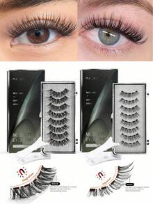 MAGEFY 2/4对磁性假睫毛套装，包含专业睫毛夹，可重复使用，无需胶水，柔软仿貂毛假睫毛，适合日常妆容，自然美妆工具，卡通风格假睫毛，混合设计，3D浓密假睫毛 - 自然纖長款 - 查看 14