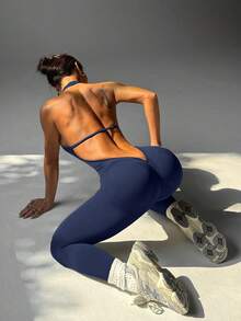 女士高弹力无缝瑜伽连体衣 - 收腹、纯色、修身运动连体衣，适合健美运动，舒适透气时尚塑身连体衣