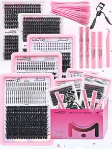 1310Pcs High Capacity Lashes Kit 5 Trays D Curl Fluffy Lash Clusters Eyelash Extension Gift Kit Multiple Styles Mixed Length Eyelash Curler Set Spike Lashes With 2 Lash Bond&Seal 2 Lash Removers 1Tweezers 30 Lash Brush 1 Lash Curl,DIY Fluffy Eyelash Extension At Home With Spike Lashes,Bottom Lashes - màu đen - Xem 1