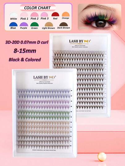 168-480 szt. gotowych, kolorowych, spiczastych kępek rzęs, 3D-20D, czarne, gotowe kępki rzęs, średniej długości, ręcznie robione, skręt D, długość 8-15 mm