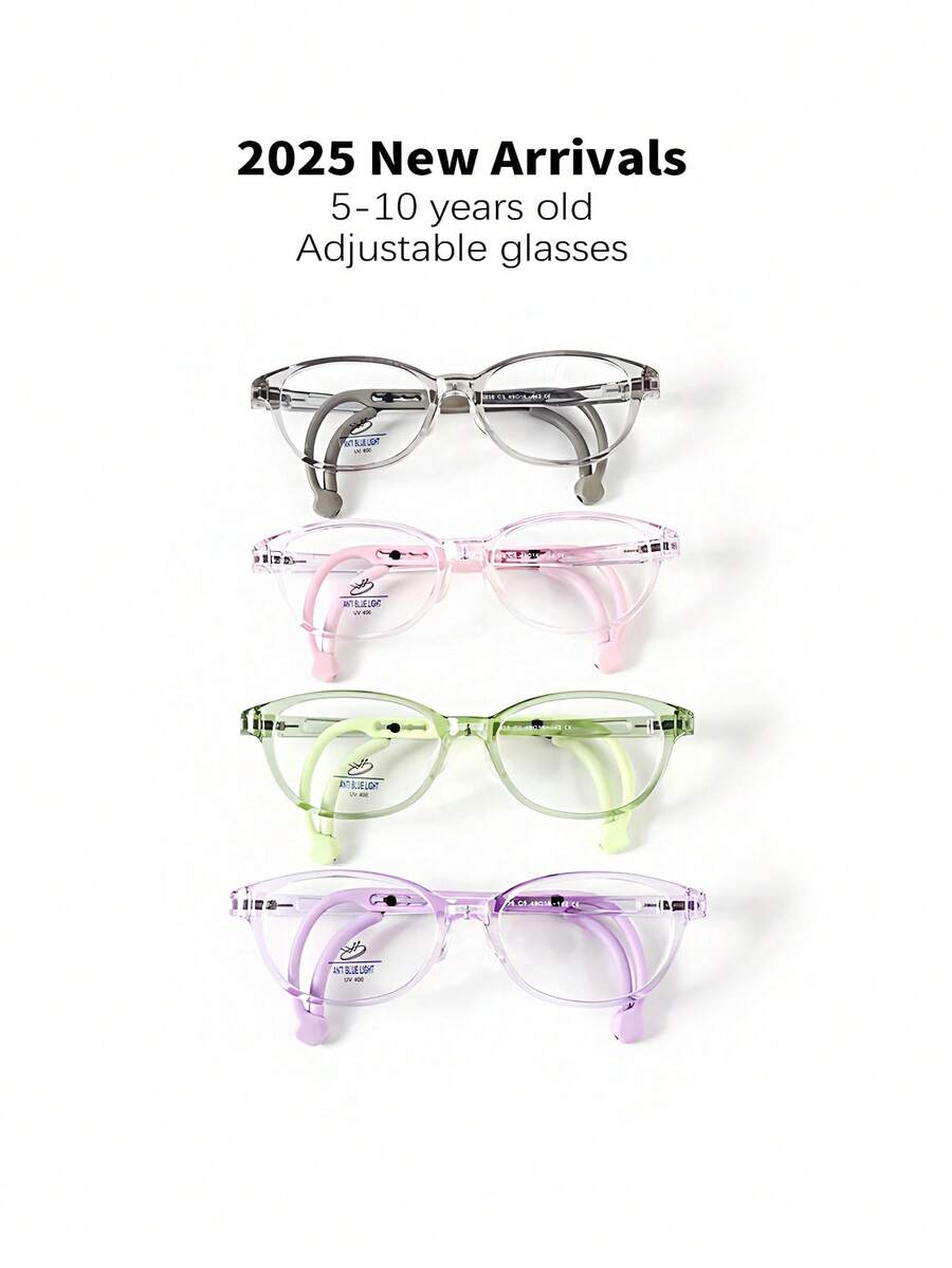 1pc 5-10 Years Old Kids' Fashion Oval Non-Prescription Glasses, TR90 Material Anti-Slip Anti-Fall Adjustable Temples, Blocking Blue Light, Suitable For Boys And Girls, Daily Wear - Curved Hook D - View 1