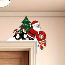 1 Peça Decoração de Canto de Porta de Natal - Decoração de Parede de Papai Noel e Pinguim de Madeira. Decoração de Moldura de Porta Sazonal, Presente de Natal Perfeito, Ideal para Decoração de Canto de Porta de Casa de Natal, Decoração de Festa de Feriado.