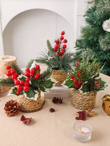 1/3 pezzi Decorazioni natalizie, ramo di cedro con frutti rossi natalizi, tre stili di piante artificiali, decorazioni natalizie, decorazioni per la casa a Natale, decorazioni autunnali e invernali, decorazioni da tavolo, personalizzabili su ordinazione, decorazioni per scuola, dormitorio, ufficio