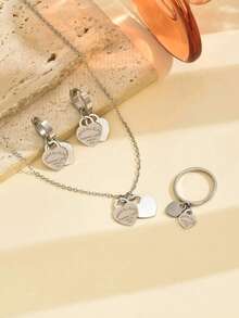 5入組獨特設計羅馬數字項鍊、手鐲和戒指配套，簡約風格，女性，鈦鋼，附耳環 - 羅馬系列 - 查看 12