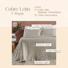 200 Thread Count Double Bedspread 3 Pieces Embroidered With Nobless Lace - 杏仁 - 查看 3