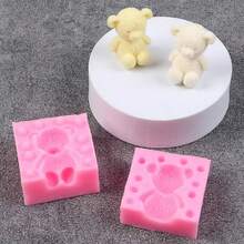 1pc 3D Cartoon Bear Baking Mold, Silicone Bear Birthday Decor Mold - Pink - View 3