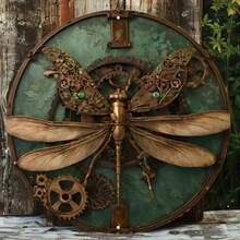 1pc Steampunk Dragonfly Metal Wall Art, Vintage 7.8x7.8 Inch Sign With Gears And Floral Decor, Rustic Copper Green Decorative Plaque, 2D Print, Iron Wall Decor, Suitable For Vintage Wall Art, Wall Decoration, Room Decor, Home Decor, Restaurant Decor, Bar Decor, Cafe Decor, Garage Decor, Garden Decor, Indoor And Outdoor Decoration Gifts Birthday Graduation - 彩色 - 查看 4