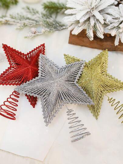 1pc Christmas Tree Topper - Sparkling Star Decoration With Red, Golden, Or Silvery - Lightweight & Sturdy Plastic Construction For Indoor/Outdoor Xmas Tree, Wedding, Party Decor